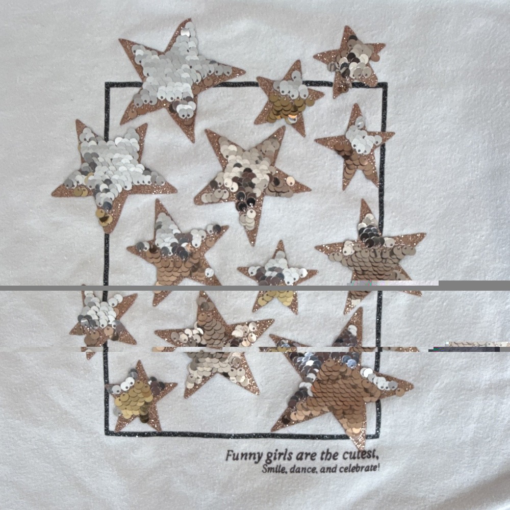 Zara Girls 8 White Crew Neck Pullover Sweatshirt Sequin Star Cotton Fleece - Picture 2 of 8
